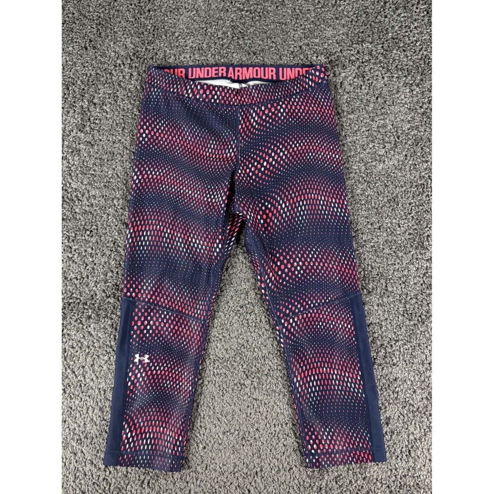 Under Armour HeatGear Compression Leggings Navy Red Dotted Print Womens Large